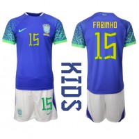 Fotbalové Dres Brazílie Fabinho #15 Dětské Venkovní MS 2022 Krátký Rukáv (+ trenýrky)